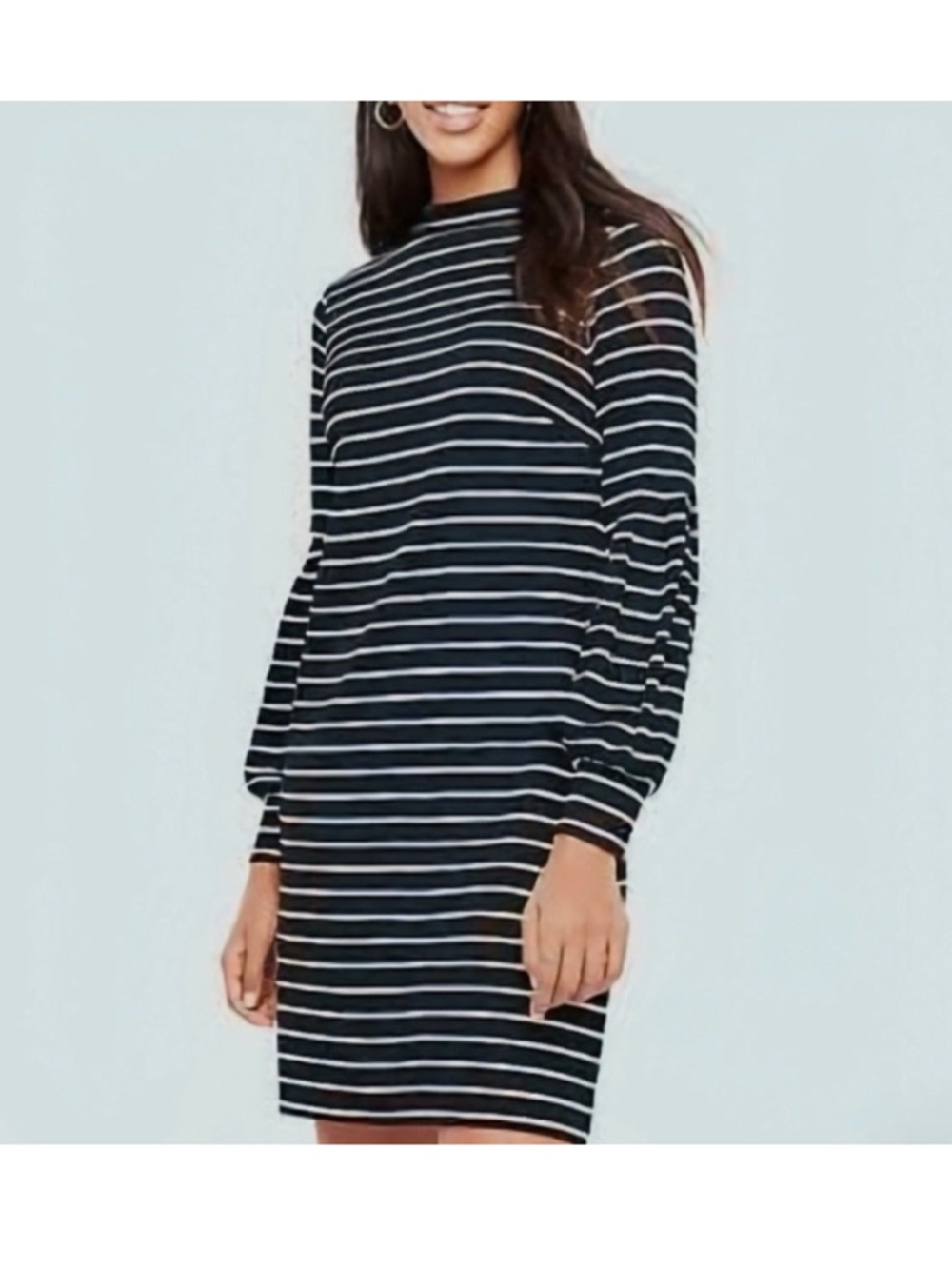 Ann Taylor Balloon Sleeve Black white Stripe Dress